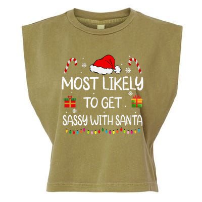 Most Likely To Get Sassy With Santa Funny Family Christmas Garment-Dyed Women's Muscle Tee