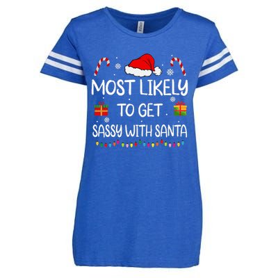 Most Likely To Get Sassy With Santa Funny Family Christmas Enza Ladies Jersey Football T-Shirt