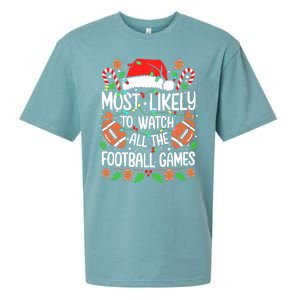 Most Likely To Watch All The Football Games Christmas Sueded Cloud Jersey T-Shirt