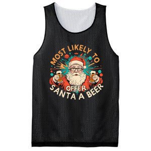 Most Likely To Offer Santa A Beer Funny Drinking Christmas Mesh Reversible Basketball Jersey Tank