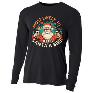 Most Likely To Offer Santa A Beer Funny Drinking Christmas Cooling Performance Long Sleeve Crew