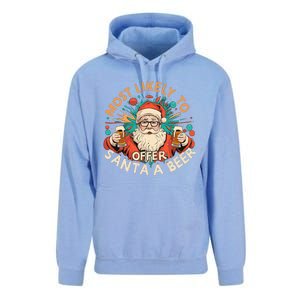 Most Likely To Offer Santa A Beer Funny Drinking Christmas Unisex Surf Hoodie