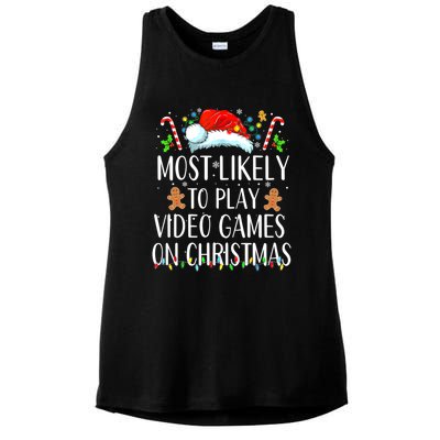 Most Likely To Play Video Games On Christmas Family Matching Gift Ladies PosiCharge Tri-Blend Wicking Tank