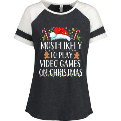 Most Likely To Play Video Games On Christmas Family Matching Gift Enza Ladies Jersey Colorblock Tee