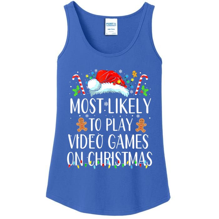 Most Likely To Play Video Games On Christmas Family Matching Gift Ladies Essential Tank