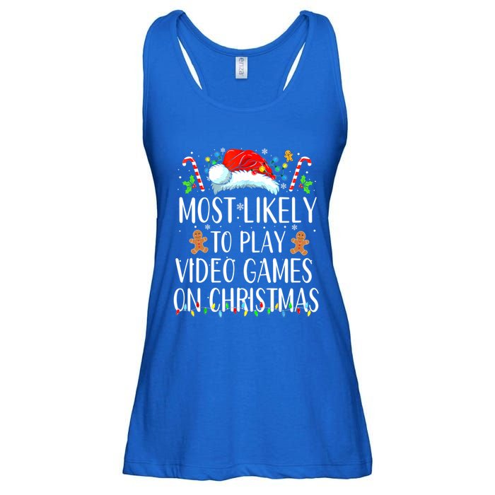 Most Likely To Play Video Games On Christmas Family Matching Gift Ladies Essential Flowy Tank