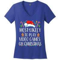 Most Likely To Play Video Games On Christmas Family Matching Gift Women's V-Neck T-Shirt