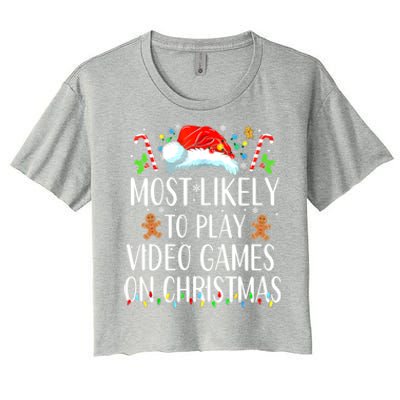 Most Likely To Play Video Games On Christmas Family Matching Gift Women's Crop Top Tee