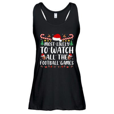 Most Likely To Watch All The Football Games Family Christmas Ladies Essential Flowy Tank