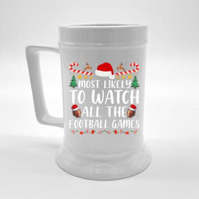 Most Likely To Watch All The Football Games Family Christmas Beer Stein