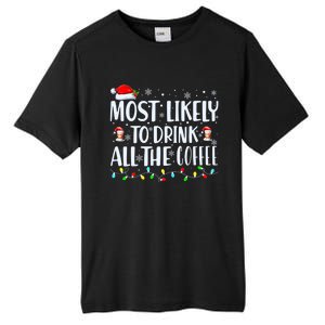 Most Likely To Drink All The Coffee Funny Family Christmas Tall Fusion ChromaSoft Performance T-Shirt