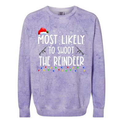 Most Likely To Shoot The Reindeer Family Matching Christmas Colorblast Crewneck Sweatshirt