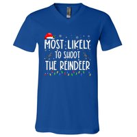 Most Likely To Shoot The Reindeer Family Matching Christmas V-Neck T-Shirt