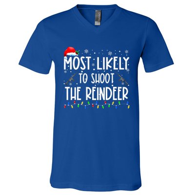 Most Likely To Shoot The Reindeer Family Matching Christmas V-Neck T-Shirt