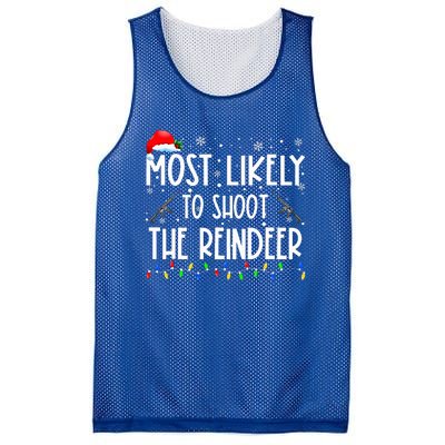 Most Likely To Shoot The Reindeer Family Matching Christmas Mesh Reversible Basketball Jersey Tank