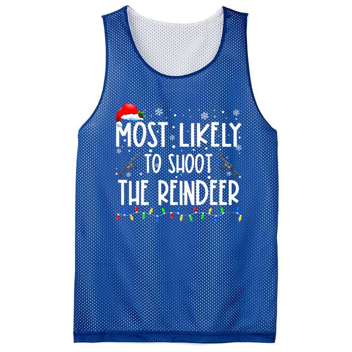 Most Likely To Shoot The Reindeer Family Matching Christmas Mesh Reversible Basketball Jersey Tank