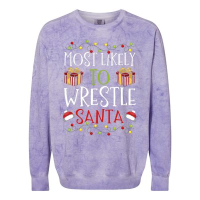 Most Likely To Wrestle Santa Christmas Wrestling Sports Colorblast Crewneck Sweatshirt