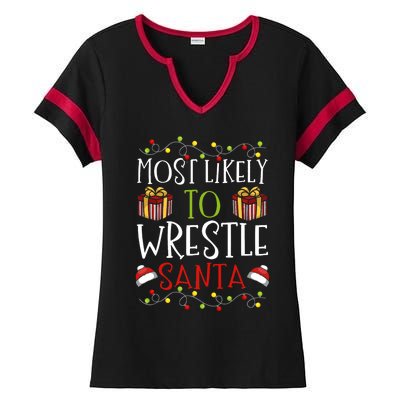 Most Likely To Wrestle Santa Christmas Wrestling Sports Ladies Halftime Notch Neck Tee