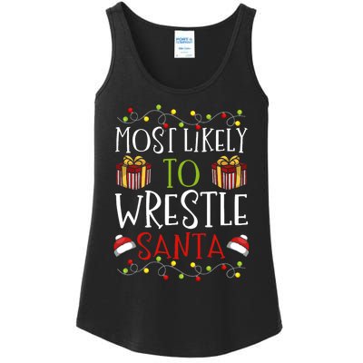 Most Likely To Wrestle Santa Christmas Wrestling Sports Ladies Essential Tank