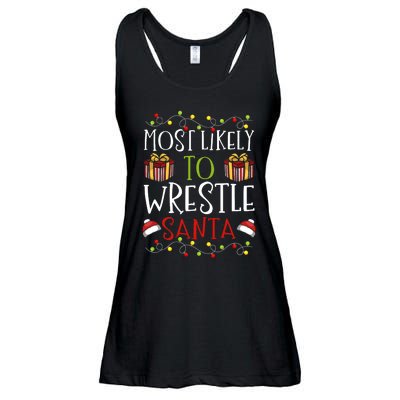 Most Likely To Wrestle Santa Christmas Wrestling Sports Ladies Essential Flowy Tank