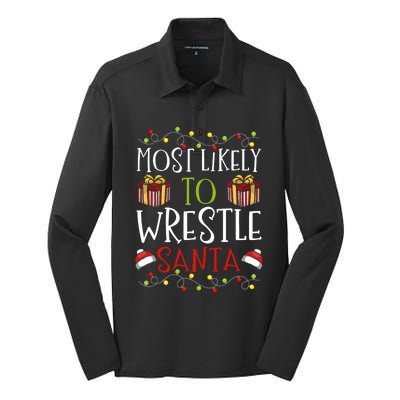 Most Likely To Wrestle Santa Christmas Wrestling Sports Silk Touch Performance Long Sleeve Polo