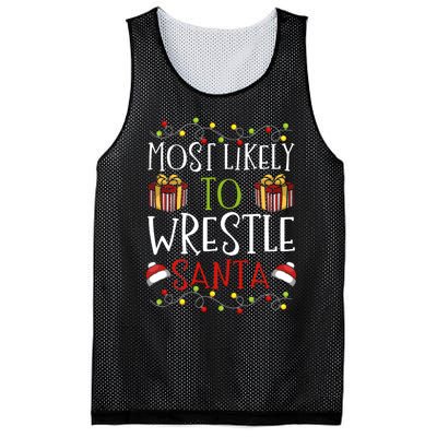 Most Likely To Wrestle Santa Christmas Wrestling Sports Mesh Reversible Basketball Jersey Tank