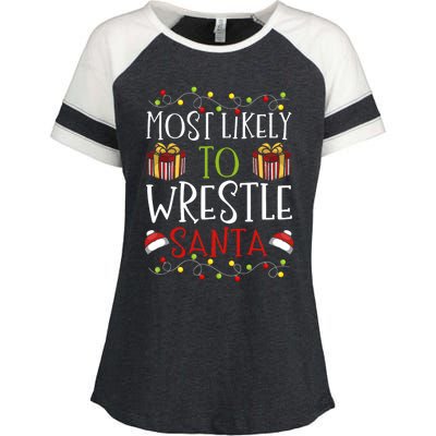 Most Likely To Wrestle Santa Christmas Wrestling Sports Enza Ladies Jersey Colorblock Tee