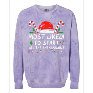 Most Likely To Start All The Shenanigans Family Xmas Holiday Colorblast Crewneck Sweatshirt