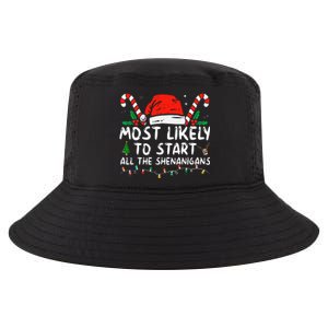 Most Likely To Start All The Shenanigans Family Xmas Holiday Cool Comfort Performance Bucket Hat