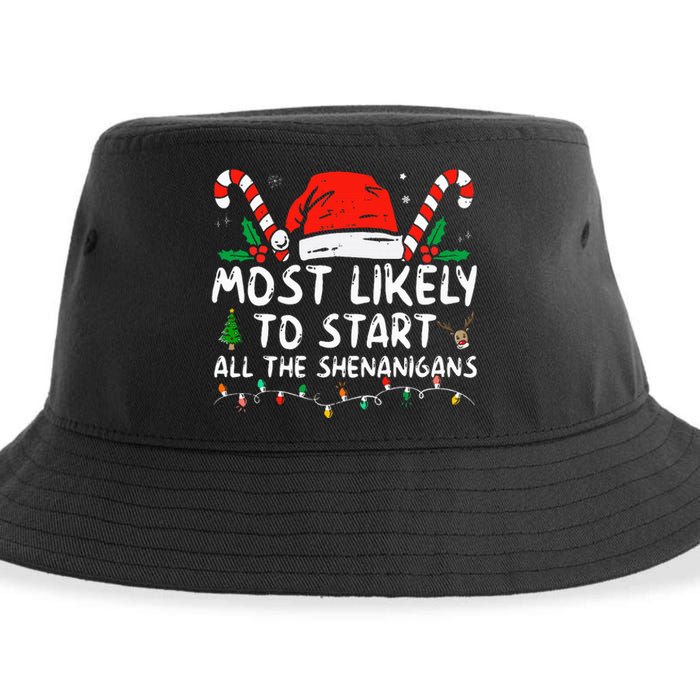 Most Likely To Start All The Shenanigans Family Xmas Holiday Sustainable Bucket Hat