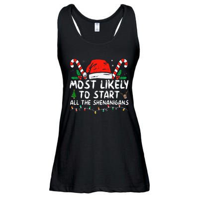 Most Likely To Start All The Shenanigans Family Xmas Holiday Ladies Essential Flowy Tank