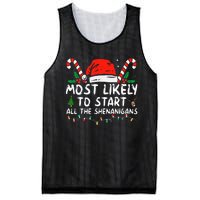 Most Likely To Start All The Shenanigans Family Xmas Holiday Mesh Reversible Basketball Jersey Tank