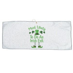 Most Likely To Do An Irish Exit Retro St Patricks Day Large Microfiber Waffle Golf Towel