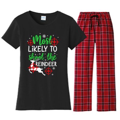 Most Likely To Shoot The Reindeer Funny Holiday Christmas Women's Flannel Pajama Set