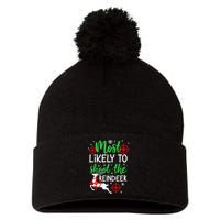 Most Likely To Shoot The Reindeer Funny Holiday Christmas Pom Pom 12in Knit Beanie