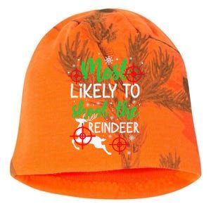 Most Likely To Shoot The Reindeer Funny Holiday Christmas Kati - Camo Knit Beanie