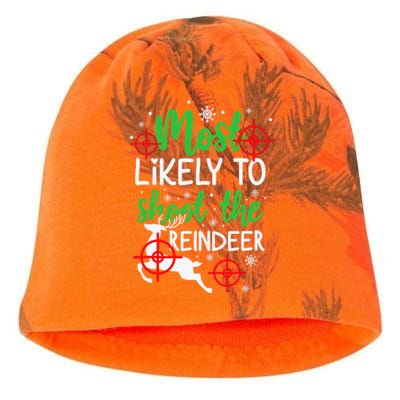 Most Likely To Shoot The Reindeer Funny Holiday Christmas Kati - Camo Knit Beanie