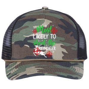 Most Likely To Shoot The Reindeer Funny Holiday Christmas Retro Rope Trucker Hat Cap