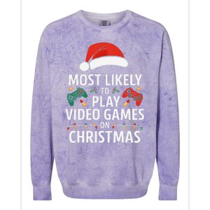 Most Likely To Play Video Games On Christmas Funny Gamer Colorblast Crewneck Sweatshirt