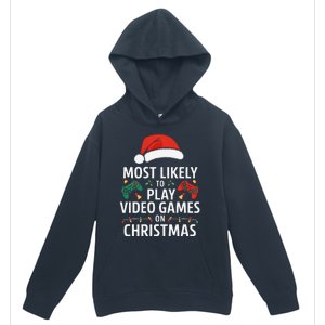 Most Likely To Play Video Games On Christmas Funny Gamer Urban Pullover Hoodie