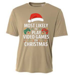 Most Likely To Play Video Games On Christmas Funny Gamer Cooling Performance Crew T-Shirt