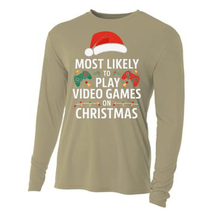 Most Likely To Play Video Games On Christmas Funny Gamer Cooling Performance Long Sleeve Crew