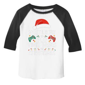 Most Likely To Play Video Games On Christmas Funny Gamer Toddler Fine Jersey T-Shirt