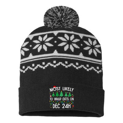 Most Likely To Wrap Gifts On Dec 24h Christmas 2024 Funny USA-Made Snowflake Beanie