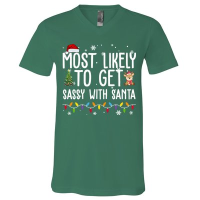 Most Likely To Get Sassy With Santa Funny Christmas V-Neck T-Shirt