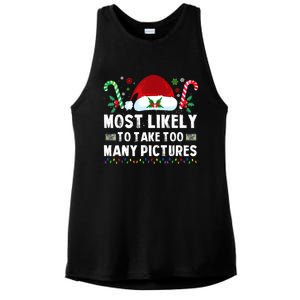 Most Likely To Take Too Y Pictures Family Christmas Gift Ladies PosiCharge Tri-Blend Wicking Tank