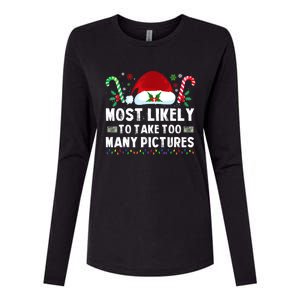 Most Likely To Take Too Y Pictures Family Christmas Gift Womens Cotton Relaxed Long Sleeve T-Shirt