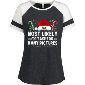 Most Likely To Take Too Y Pictures Family Christmas Gift Enza Ladies Jersey Colorblock Tee