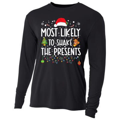 Most Likely To Shake The Presents Christmas Shirts For Family Cooling Performance Long Sleeve Crew