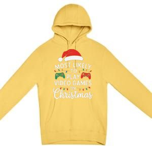 Most Likely To Play Video Games On Christmas Funny Gamer Premium Pullover Hoodie